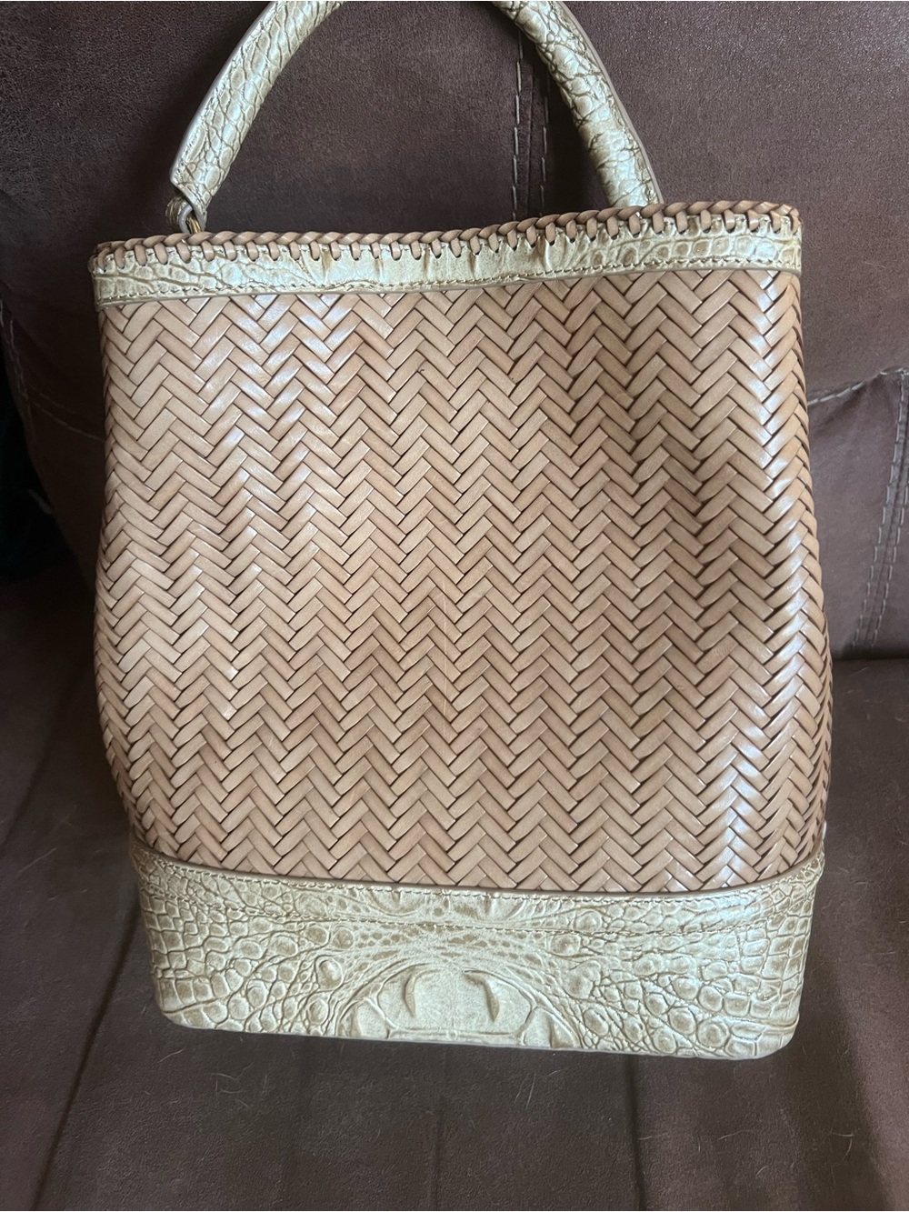 Brahmin Woven Tote in Beige and Tan - Picture 4 of 5